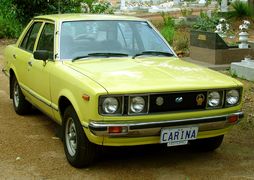 The 1978 Toyota Carina 1600 sedan, as exported to the UK in right-hand-drive format.