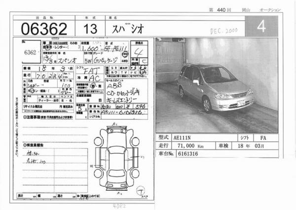 2000 Toyota Corolla Spacio For Sale