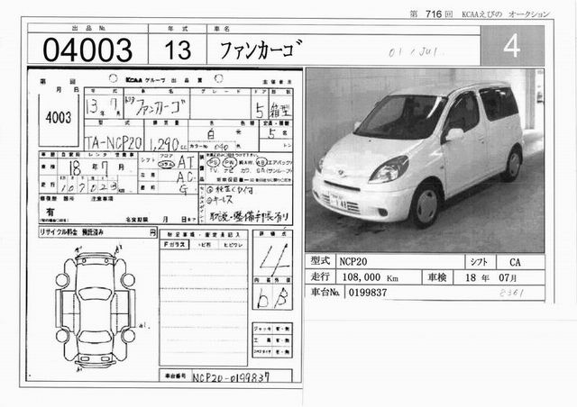 2001 Toyota Funcargo For Sale